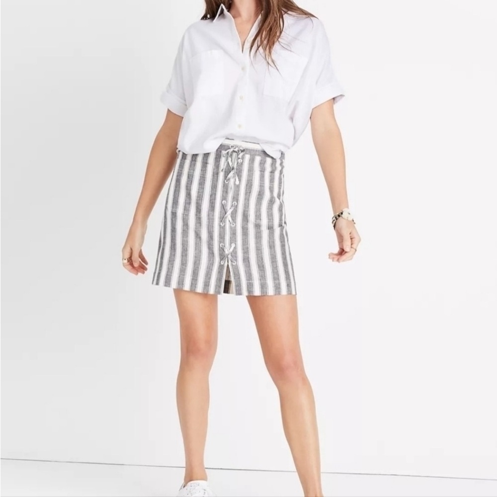 Madewell Gray and White Striped Mini Skirt Size 12